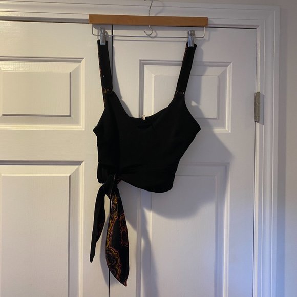 Free People Black Tank Top with Paisley Accent - Picture 4 of 6